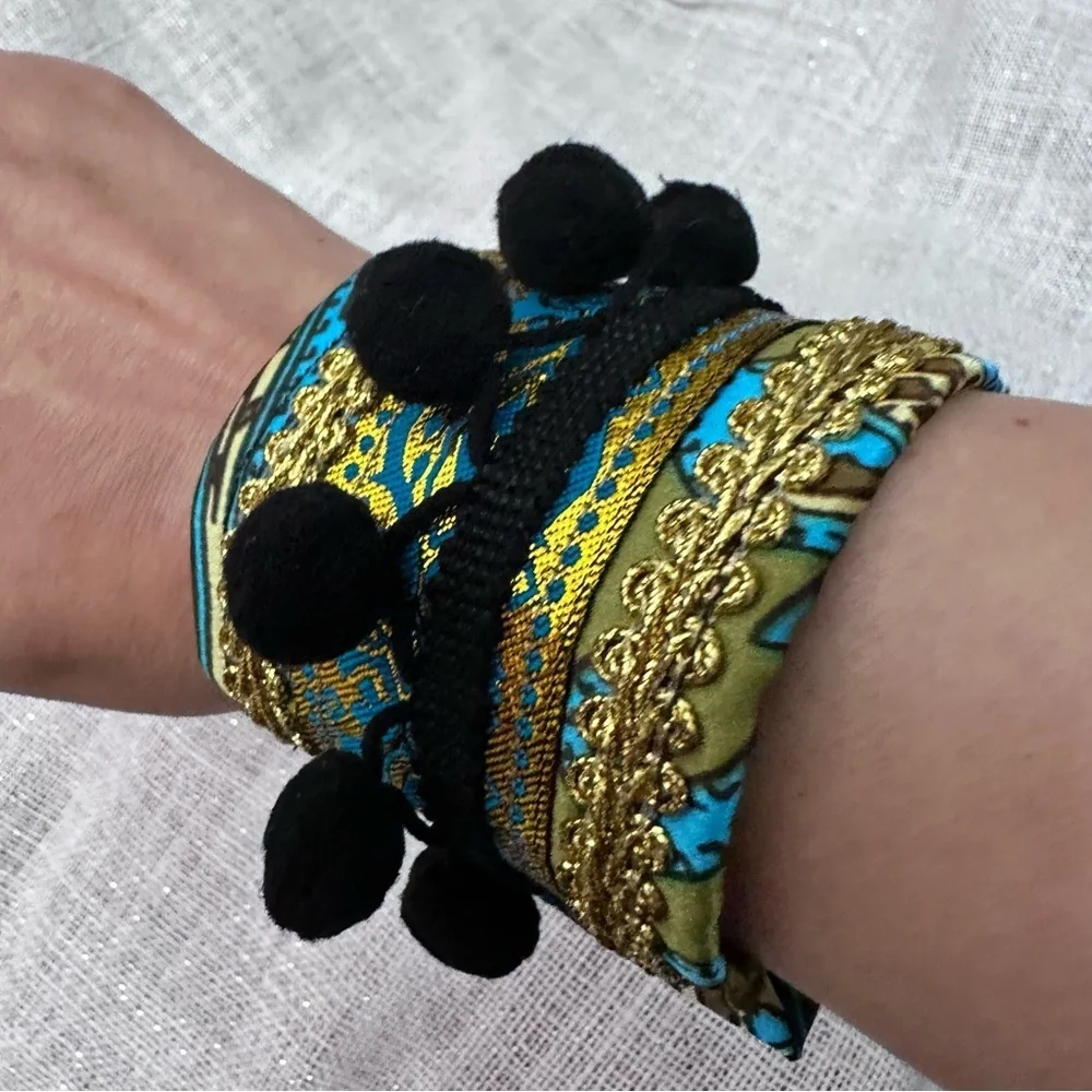 RUBYRUDI Cuff Bracelet Handcrafted OOAK Fabric Embellished Artisan Wearable Art